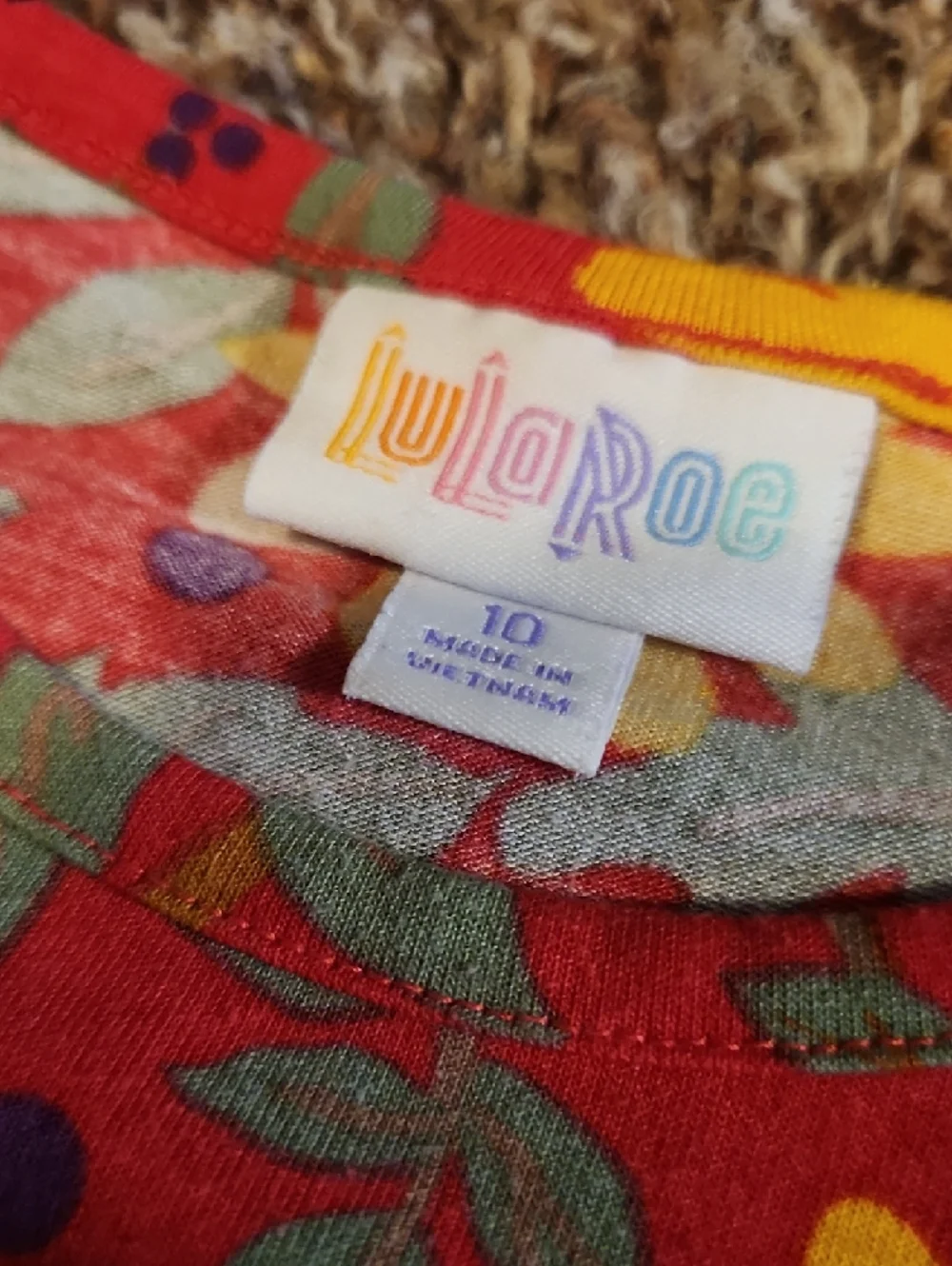 LuLaRoe Kids Dress in Red with Yellow Floral and Green Leaves